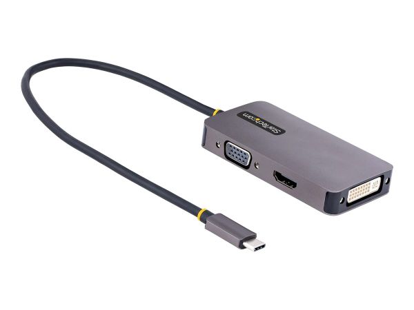 StarTech.com USB C Video Adapter, USB C to HDMI DVI VGA Adapter, Up to 4K 60Hz, Aluminum, Multiport