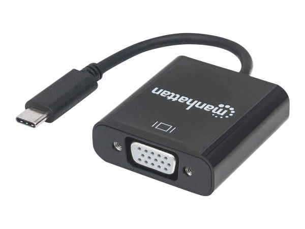Manhattan USB-C to VGA Converter Cable, 1080p@60Hz, Black, 8cm, Male to Female, Lifetime Warranty, B