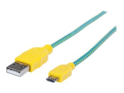 Manhattan Hi-Speed Micro-B-USB-Kabel mit Stoffummantelung, USB 2.0, Typ A Stecker - Micro-B Stecker,